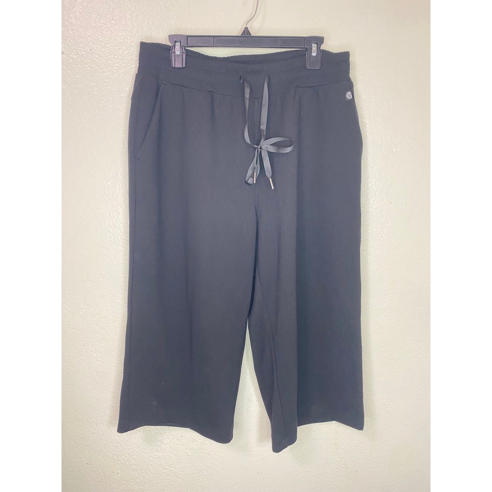 Livi Lane Bryant Black Ribbed Relaxed Straight Leg Capri Pants 14/16 Activewear